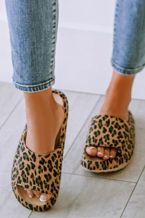 Thick Platform Faux Leather Wild Print Slip On Slippers
