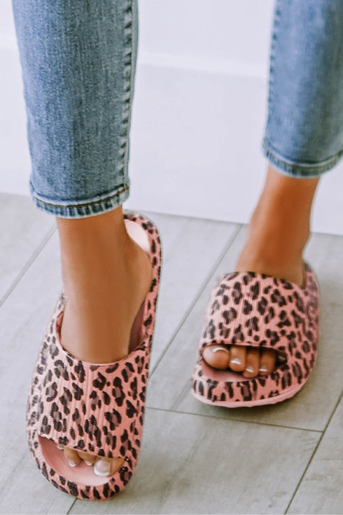 Thick Platform Faux Leather Wild Print Slip On Slippers