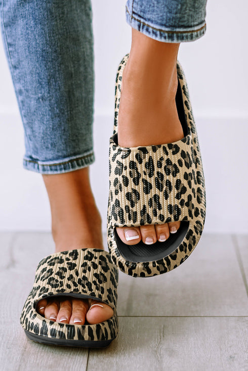 Thick Platform Faux Leather Wild Print Slip On Slippers