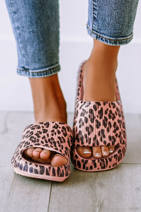 Thick Platform Faux Leather Wild Print Slip On Slippers