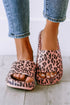 Thick Platform Faux Leather Wild Print Slip On Slippers