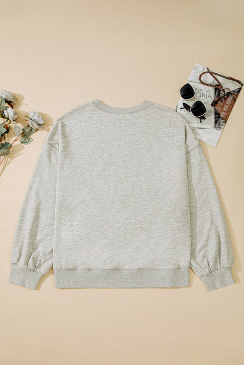 Thread Embroidered Drop Shoulder Crewneck Sweatshirt