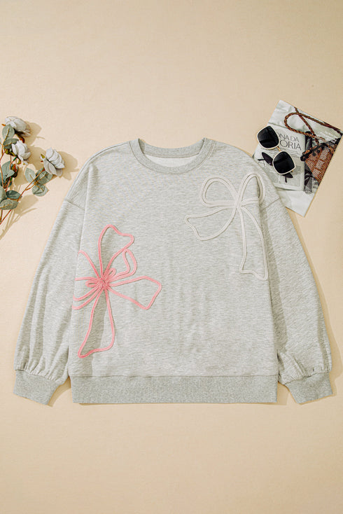 Thread Embroidered Drop Shoulder Crewneck Sweatshirt