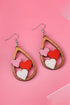 Three Heart Motif Wooden Water Drop Earrings