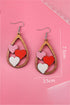 Three Heart Motif Wooden Water Drop Earrings