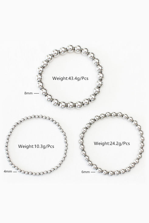 Three Piece Graduated Size Polished Alloy Bead Bracelet Set