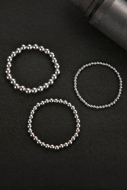 Three Piece Graduated Size Polished Alloy Bead Bracelet Set