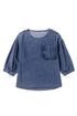 Three Quarter Sleeve Ruffled Patch Pocket Denim Blouse