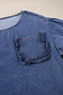 Three Quarter Sleeve Ruffled Patch Pocket Denim Blouse