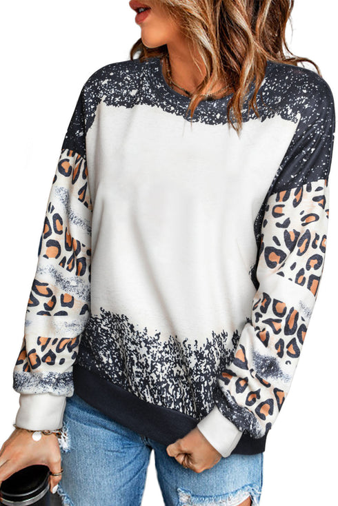 Tie Dye Leopard Drop Shoulder Sweatshirt