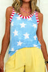 Tie Dye Star Print Striped Trim Casual Tank Top