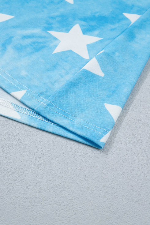 Tie Dye Star Print Striped Trim Casual Tank Top