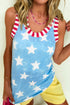 Tie Dye Star Print Striped Trim Casual Tank Top