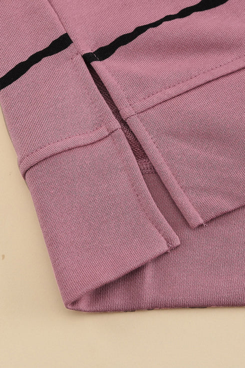 Tie-Dye Striped Drawstring Hoodie With Side Split Tops