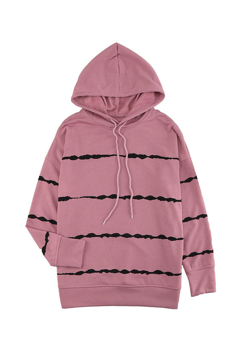 Tie-Dye Striped Drawstring Hoodie With Side Split Tops