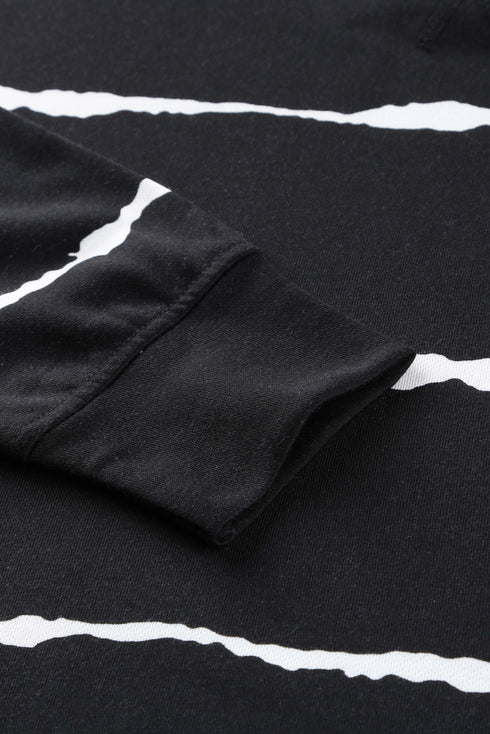 Tie-Dye Striped Drawstring Hoodie With Side Split Tops