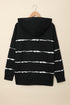 Tie-Dye Striped Drawstring Hoodie With Side Split Tops