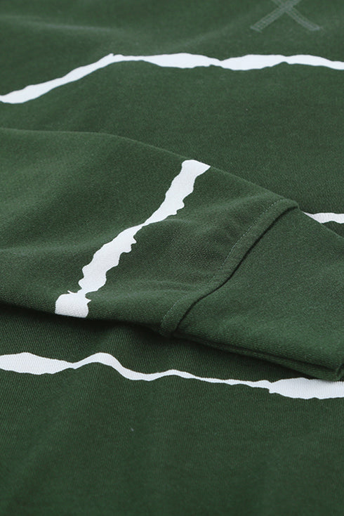 Tie-Dye Striped Drawstring Hoodie With Side Split Tops