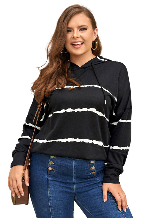 Tie-Dyed Stripe Drawstring Plus Size Hoodie