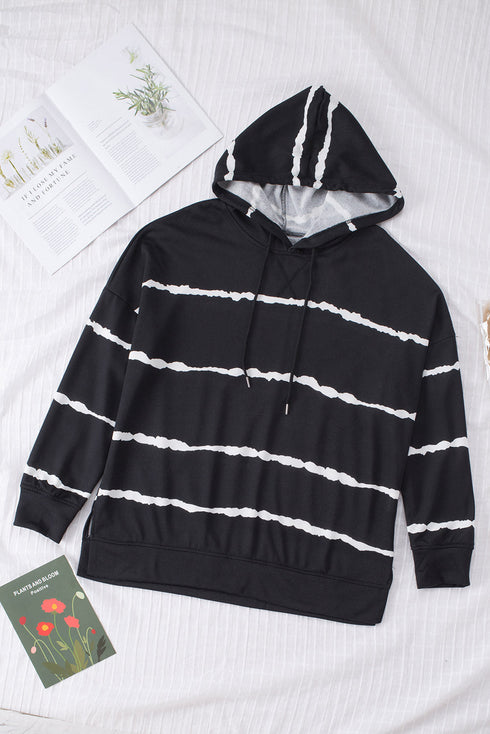 Tie-Dyed Stripe Drawstring Plus Size Hoodie