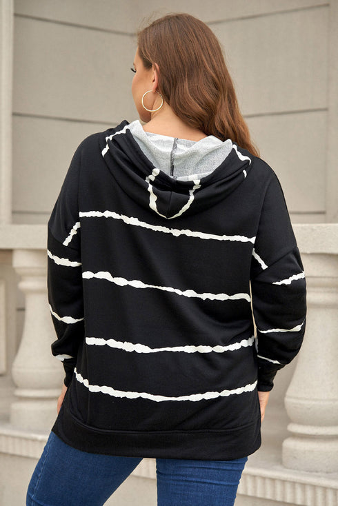 Tie-Dyed Stripe Drawstring Plus Size Hoodie