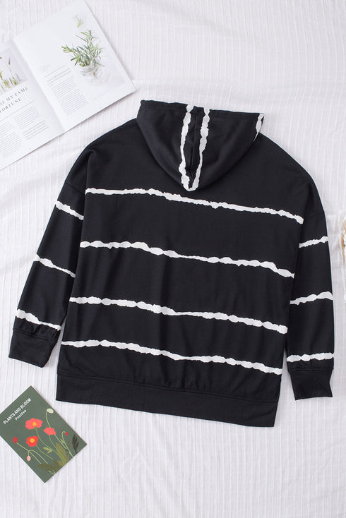 Tie-Dyed Stripe Drawstring Plus Size Hoodie
