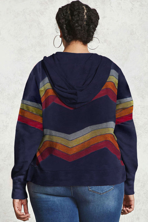 Tie-Dyed Stripe Drawstring Plus Size Hoodie
