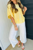 Tie Front Half Sleeve Pleated Detail Babydoll Blouse