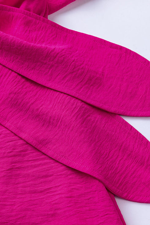 Tie Knot V Neck Puff Long Sleeve Solid Romper