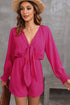 Tie Knot V Neck Puff Long Sleeve Solid Romper
