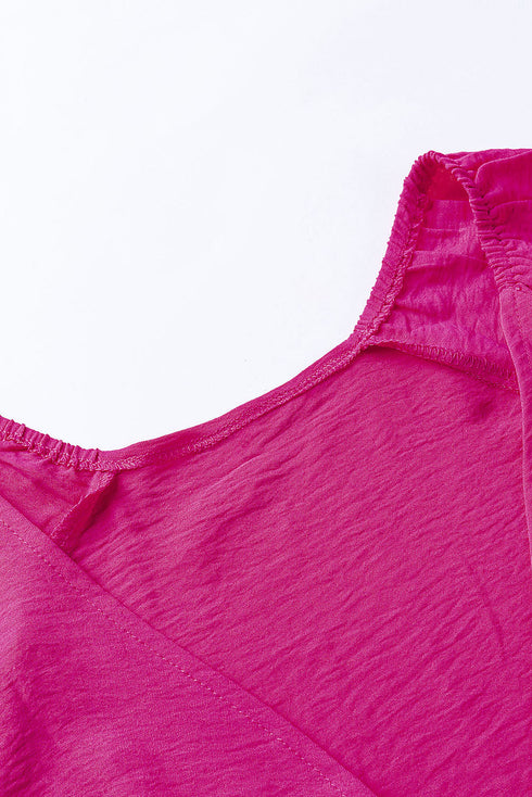 Tie Knot V Neck Puff Long Sleeve Solid Romper