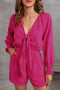 Tie Knot V Neck Puff Long Sleeve Solid Romper