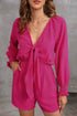 Tie Knot V Neck Puff Long Sleeve Solid Romper