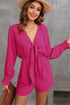 Tie Knot V Neck Puff Long Sleeve Solid Romper