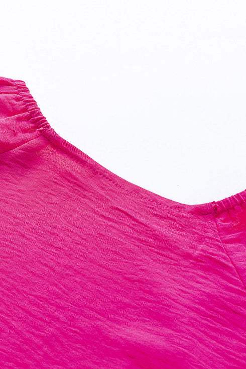 Tie Knot V Neck Puff Long Sleeve Solid Romper