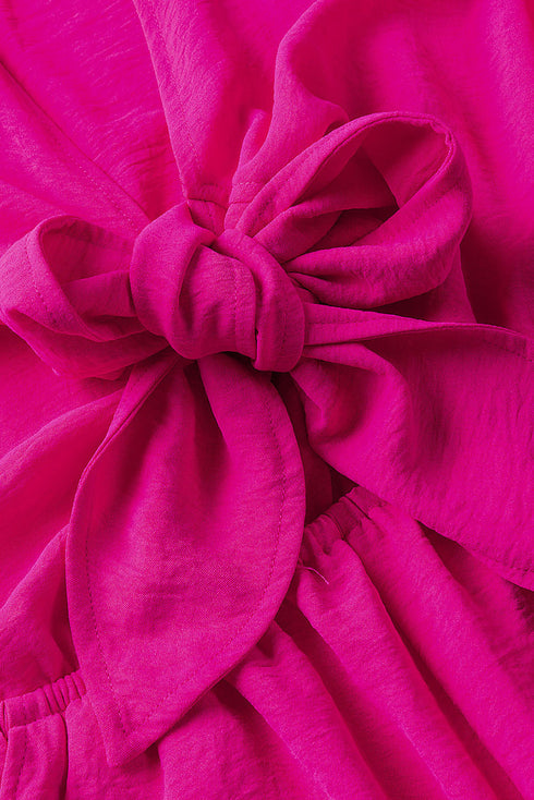 Tie Knot V Neck Puff Long Sleeve Solid Romper