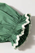 Tie Neck Ric Rac Trim Puff Sleeve Cotton Blouse