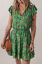 Tie Neck Ruffle Trim Tiered Short Floral Dress