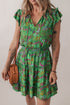 Tie Neck Ruffle Trim Tiered Short Floral Dress