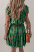 Tie Neck Ruffle Trim Tiered Short Floral Dress