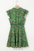 Tie Neck Ruffle Trim Tiered Short Floral Dress
