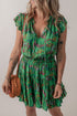 Tie Neck Ruffle Trim Tiered Short Floral Dress