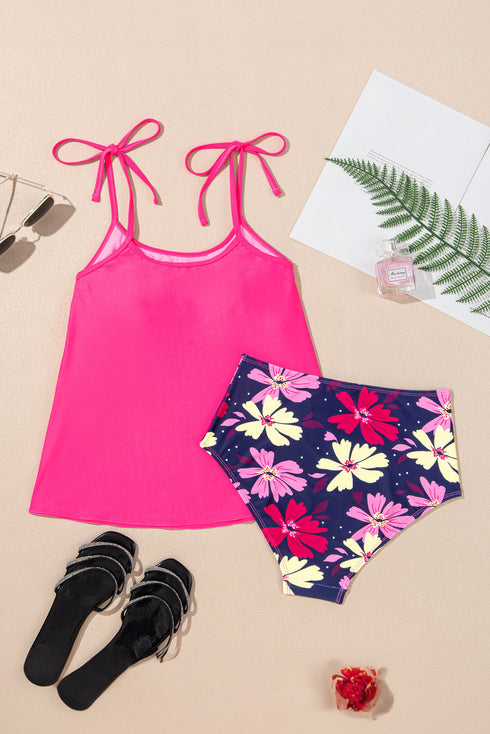 Tie Shoulder Strap Relaxed Fit Two Piece Tankini Set