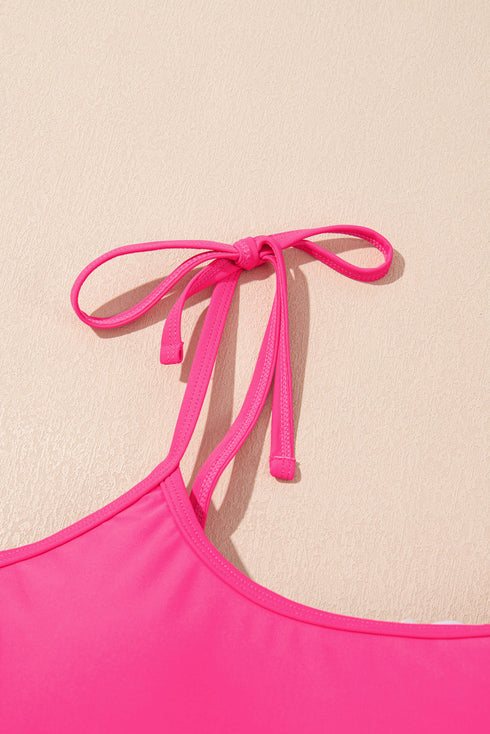 Tie Shoulder Strap Relaxed Fit Two Piece Tankini Set