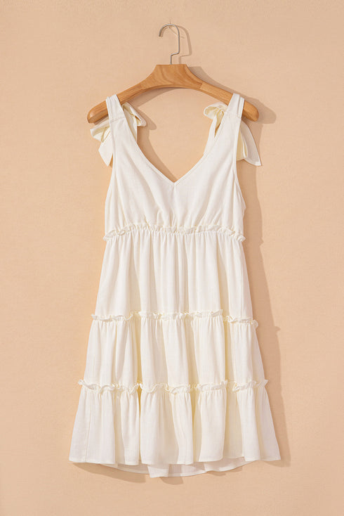 Tie Shoulder Textured Woven Tiered Babydoll Dress