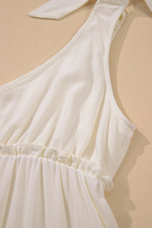 Tie Shoulder Textured Woven Tiered Babydoll Dress