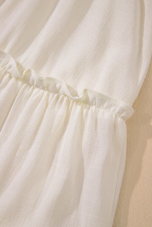 Tie Shoulder Textured Woven Tiered Babydoll Dress