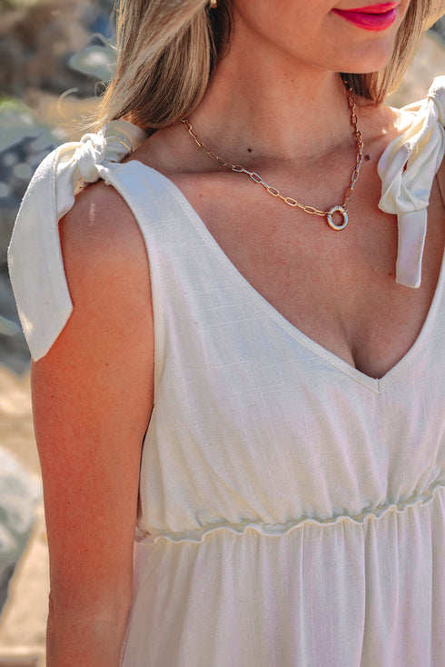 Tie Shoulder Textured Woven Tiered Babydoll Dress