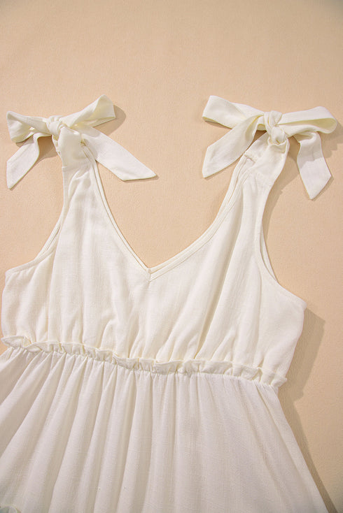 Tie Shoulder Textured Woven Tiered Babydoll Dress