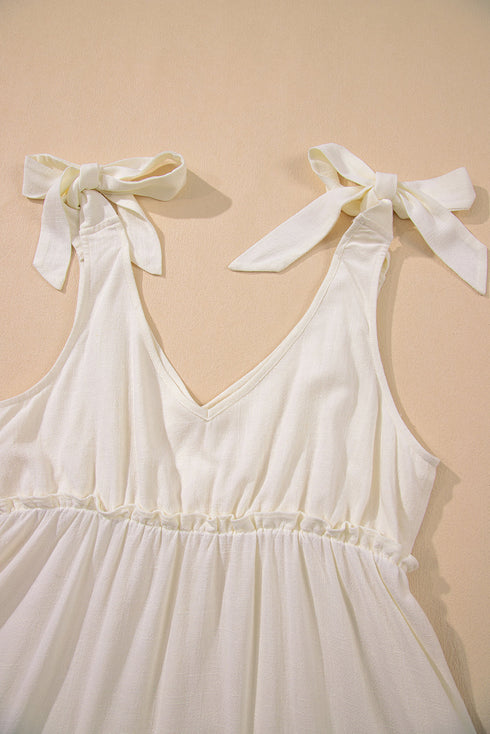 Tie Shoulder Textured Woven Tiered Babydoll Dress